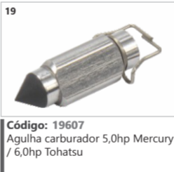 19 Código 19607 Agulha carburador 5,0hp Mercury /6,0hp Tohatsu