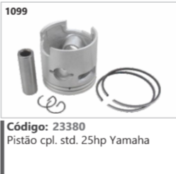 1099 Código 23380 Pistão completo Standard 25hp Yamaha