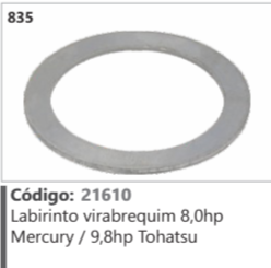 835 Código 21610 Labirinto virabrequim 8,0hp Mercury / 9,8hp Tohatsu