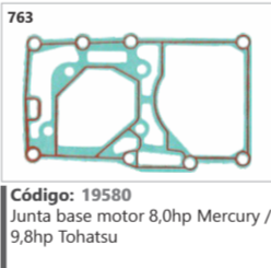 763 Código 19580 Junta base motor 8,0hp Mercury / 9,8hp Tohatsu
