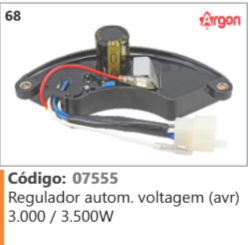 68 Código 07555 Regulador autom. voltagem (avr) 3.000 / 3.500W ARGON