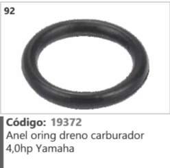 92 Código 19372 Anel oring dreno carburador 4,0hp Yamaha