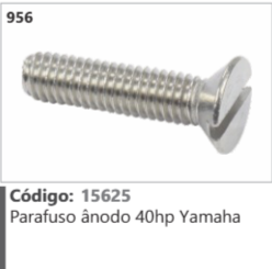 956 Código 15625 Parafuso anodo 40hp Yamaha