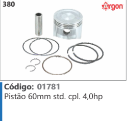380 Código 01781 Pistão 60mm Standard completo 4,0hp ARGON