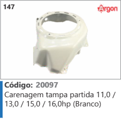 147 Código 20097 Carenagem tampa partida 11,0 / 13,0/15,0 / 16,0hp (Branco) ARGON