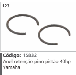 123 Código 15832 Anel retenção pino pistão 40hp Yamaha