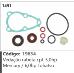 1491 Código 19634 Vedação rabeta completo 5,0hp Mercury / 6,0hp Tohatsu