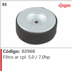 93 Código 02968 Filtro ar completo 5,0 / 7,0hp ARGON
