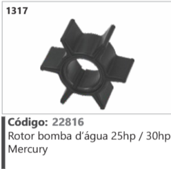 1317 Código 22816 Rotor bomba d'água 25hp / 30hp Mercury