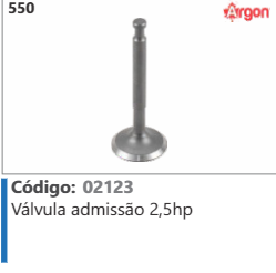 550 Código 02123 Válvula admissão 2,5hp ARGON