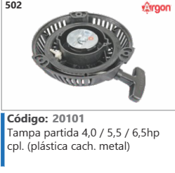 502 Código 20101 Tampa partida 4,0 / 5,5 / 6,5hp completa (plástica cachorrete metal) ARGON