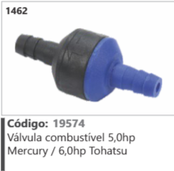 1462 Código 19574 Válvula combustível 5,0hp Mercury / 6,0hp Tohatsu