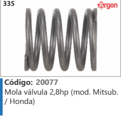 335 Código 20077 Mola válvula 2,8hp (mod. Mitsubishi / Honda) ARGON