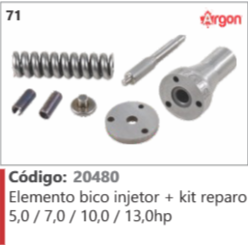 71 Código 20480 Elemento bico injetor + kit reparo 5,0 /7,0 / 10,0 / 13,0hp ARGON