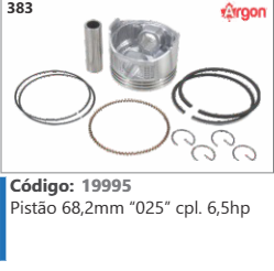 383 Código 19995 Pistão 68,2mm “025” completo 6,5hp .ARGON