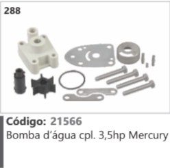 288 Código 21566 Bomba d'água completo 3,5hp Mercury