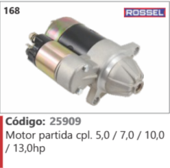 168 Código 25909 Motor partida completo 5,0 / 7,0 / 10,0 /130hp ROSSEL