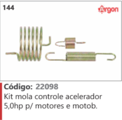 144 Código 22098 Kit mola controle acelerador 5,0hp p/ motores e motobombas ARGON
