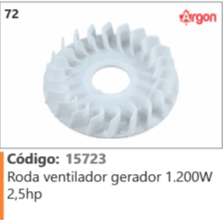 72 Código 15723 Roda ventilador gerador 1.200W 2,5hp ARGON