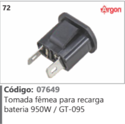 72 Código 07649 Tomada fémea para recarga bateria 950W / GT-095 ARGON