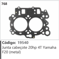768 Código 19540 Junta cabeçote 20hp 4T Yamaha F20 (metal)