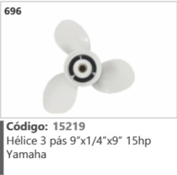696 Código 15219 Hélice 3 pás 9"x1/4"x9" 15hp Yamaha
