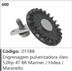 600 Código 21188 Engrenagem pulverizadora óleo 5,0hp 4T BR Mariner / Hidea / Maranello