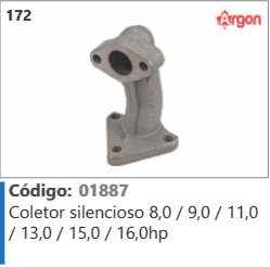 172 Código 01887 Coletor silencioso 8,0 / 9,0 / 11,0 /13,0/150/160hp ARGON