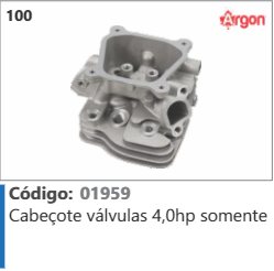 100 Código 01959 Cabeçote válvulas 4,0hp somente ARGON