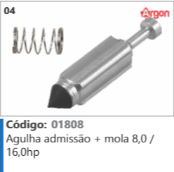 4 Código 01808 Agulha admissão + mola 8,0 / 16,0hp ARGON