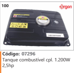 100 Código 07296 Tanque combustível completo 1.200W 2,5hp ARGON