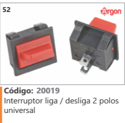 52 Código 20019 Interruptor liga / desliga 2 polos universal ARGON