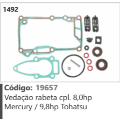 1492 Código 19657 Vedação rabeta completo 8,0hp Mercury / 9,8hp Tohatsu