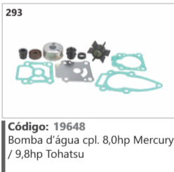 293 Código 19648 Bomba d'água completo 8,0hp Mercury /9,8hp Tohatsu
