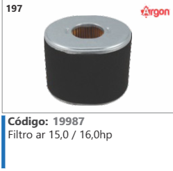 197 Código 19987 Filtro ar 15,0 / 16,0hp ARGON