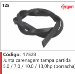 125 Código 17523 Junta carenagem tampa partida 5,0 / 7,0 / 10,0 / 13,0hp (borracha) ARGON