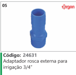 5 Código 24631 Adaptador rosca externa para irrigação 3/4" ARGON