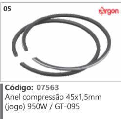 5 Código 07563 Anel compressão 45x1,5mm (jogo) 950W / GT-095 ARGON
