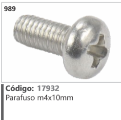 989 Código 17932 Parafuso m4x10mm