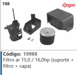 198 Código 19988 Filtro ar 15,0 / 16,0hp (suporte + filtro + capa) ARGON