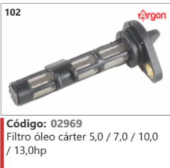 102 Código 02969 Filtro óleo cárter 5,0 / 7,0 / 100 /13,0hp ARGON