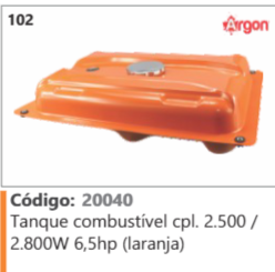 102 Código 20040 Tanque combustível completo 2.500 / 2.800W 6,5hp (laranja) ARGON
