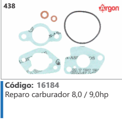438 Código 16184 Reparo carburador 8,0 / 9,0hp ARGON