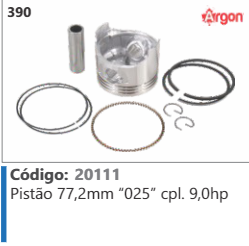 390 Código 20111 Pistão 77,2mm “025 completo 9,0hp ARGON
