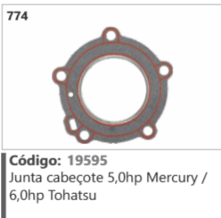 774 Código 19595 Junta cabeçote 5,0hp Mercury / 6,0hp Tohatsu