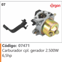 7 Código 07471 Carburador completo gerador 2.500W 6,5hp ARGON