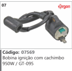 7 Código 07569 Bobina ignição com cachimbo 950W / GT-095 ARGON