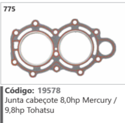 775 Código 19578 Junta cabeçote 8,0hp Mercury / 9,8hp Tohatsu