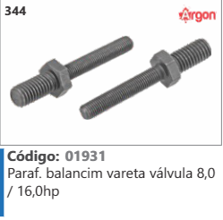 344 Código 01931 Parafuso balancim vareta válvula 8,0 /16,0hp ARGON