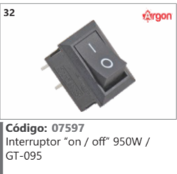 32 Código 07597 Interruptor “on / off” 950W / GT-095 ARGON